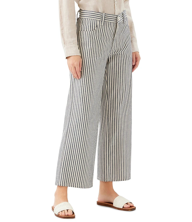Karen Kane Striped High Rise Wide Leg Cropped Jeans