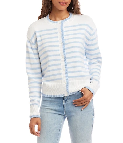Karen Kane Striped Long Sleeve Button Front Cardigan Sweater