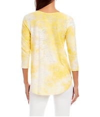 Karen Kane Tie-Dye Jacquard Burnout Crew Neck 3/4 Sleeve Top