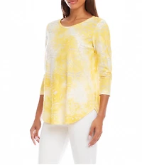 Karen Kane Tie-Dye Jacquard Burnout Crew Neck 3/4 Sleeve Top
