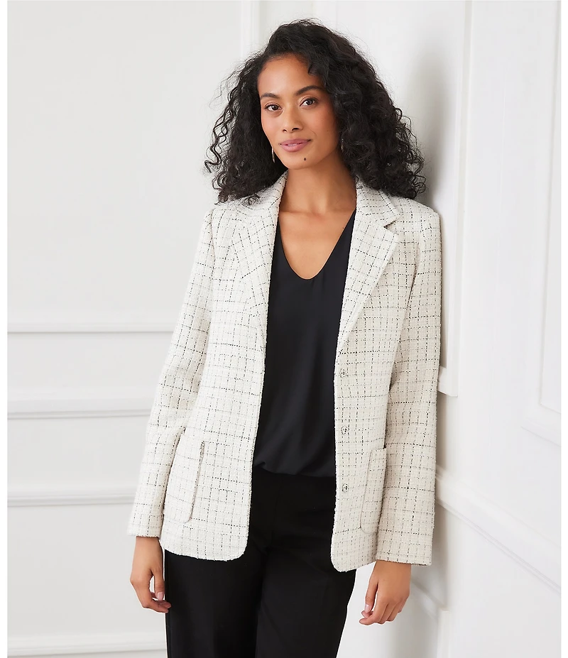 Karen Kane Tweed Notch Collar Patch Pocket Blazer