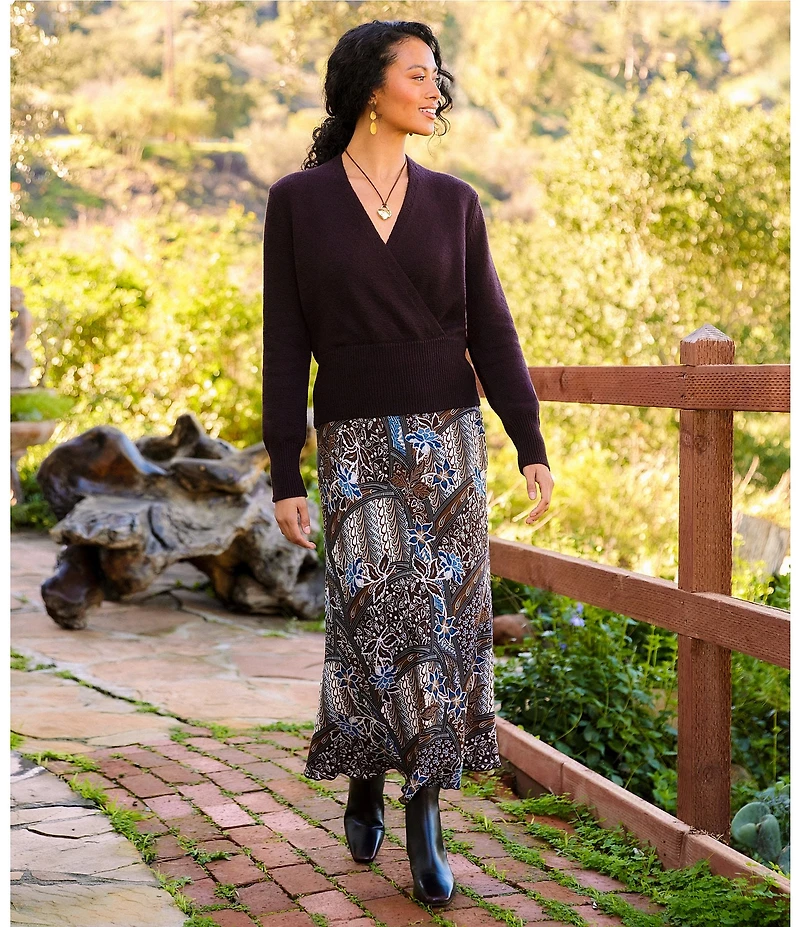 Karen Kane Twill Patchwork Print Midi Skirt