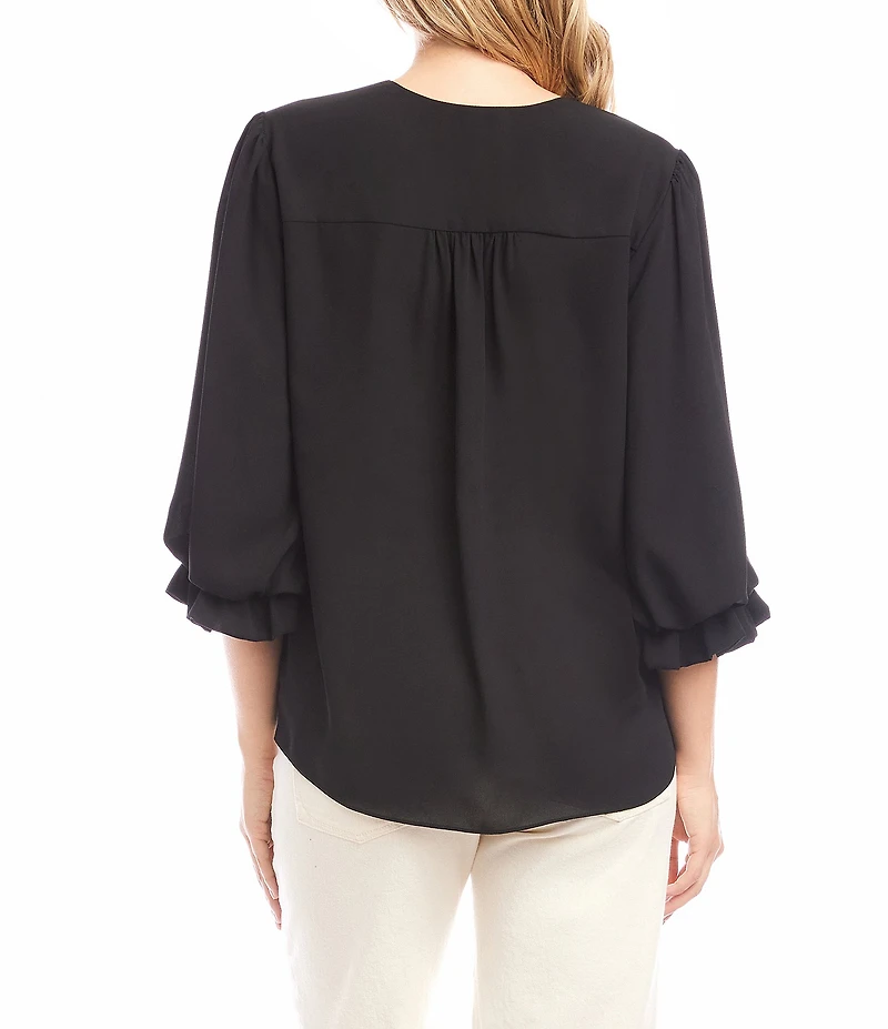 Karen Kane V-Neck 3/4 Lantern Sleeve Asymmetric Top