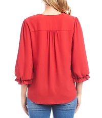 Karen Kane V-Neck 3/4 Lantern Sleeve Asymmetric Top
