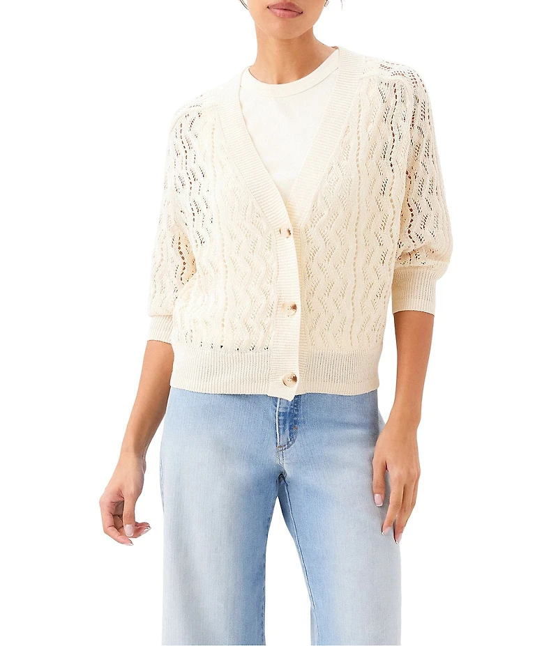 Karen Kane V-Neck 3/4 Sleeve Open Knit Cardigan