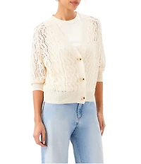 Karen Kane V-Neck 3/4 Sleeve Open Knit Cardigan