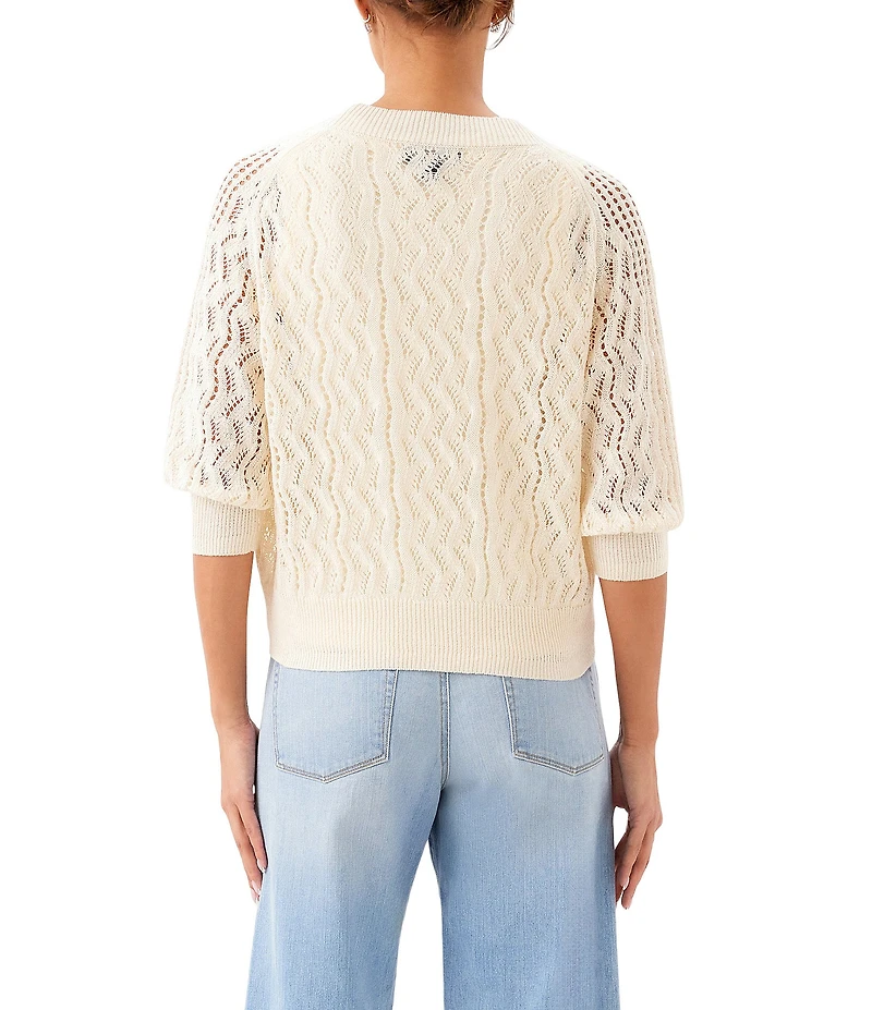 Karen Kane V-Neck 3/4 Sleeve Open Knit Cardigan