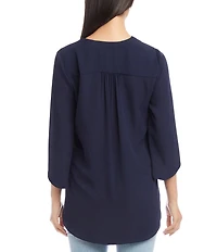 Karen Kane V-Neck 3/4 Sleeve Crossover Hem Silky Crepe Top