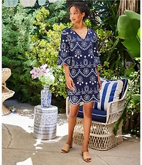 Karen Kane V-Neck 3/4 Sleeve Eyelet Embroidered Dress