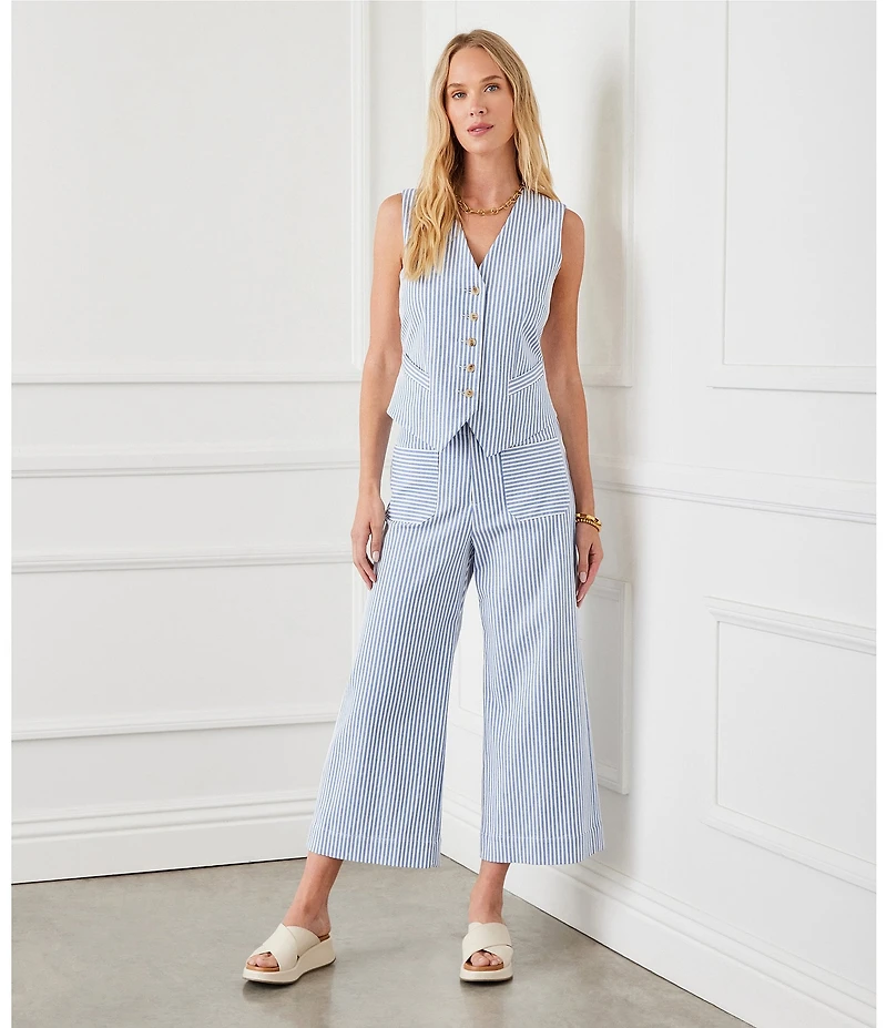 Karen Kane V-Neck Sleeveless Striped Print Soft Cotton Vest