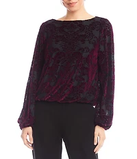 Karen Kane Velvet Burnout Boatneck Blouson Sleeve Blouse