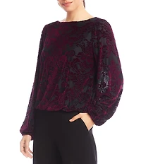 Karen Kane Velvet Burnout Boatneck Blouson Sleeve Blouse