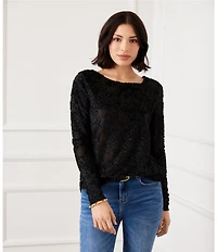 Karen Kane Velvet Jacquard Scoop Neck Long Sleeve Top