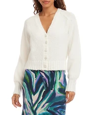Karen Kane Wool Blend V-Neck Long Sleeve Pearl Button Front Cardigan Sweater