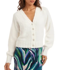 Karen Kane Wool Blend V-Neck Long Sleeve Pearl Button Front Cardigan Sweater