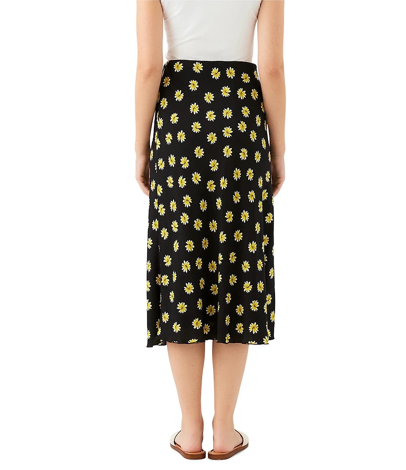 Karen Kane Woven Buttercup Floral Print Pull-On Bias Cut Midi Skirt