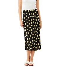 Karen Kane Woven Buttercup Floral Print Pull-On Bias Cut Midi Skirt