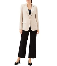 Karen Kane Woven Satin Notch Lapel Long Sleeve One Button Blazer