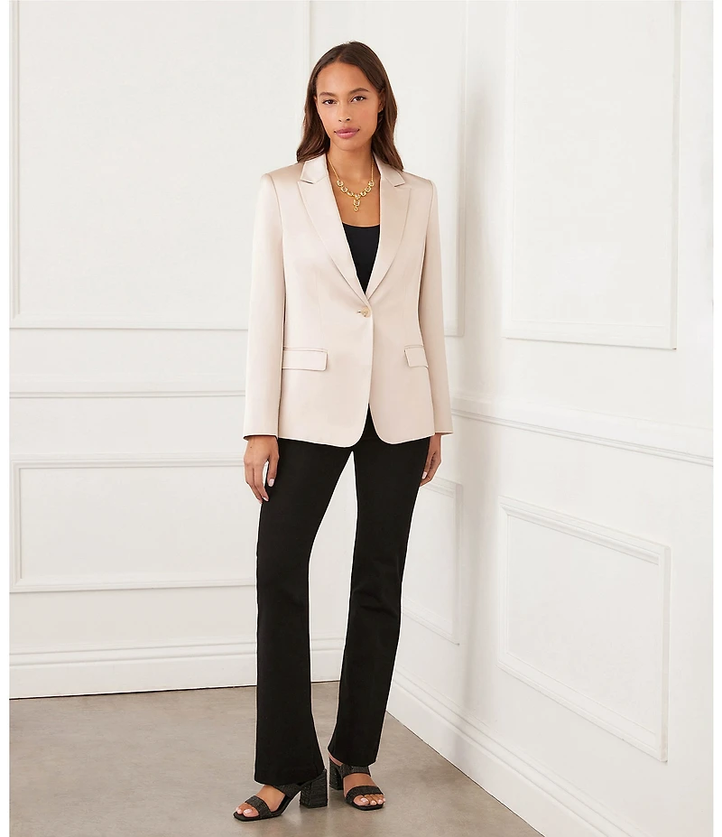 Karen Kane Woven Satin Notch Lapel Long Sleeve One Button Blazer