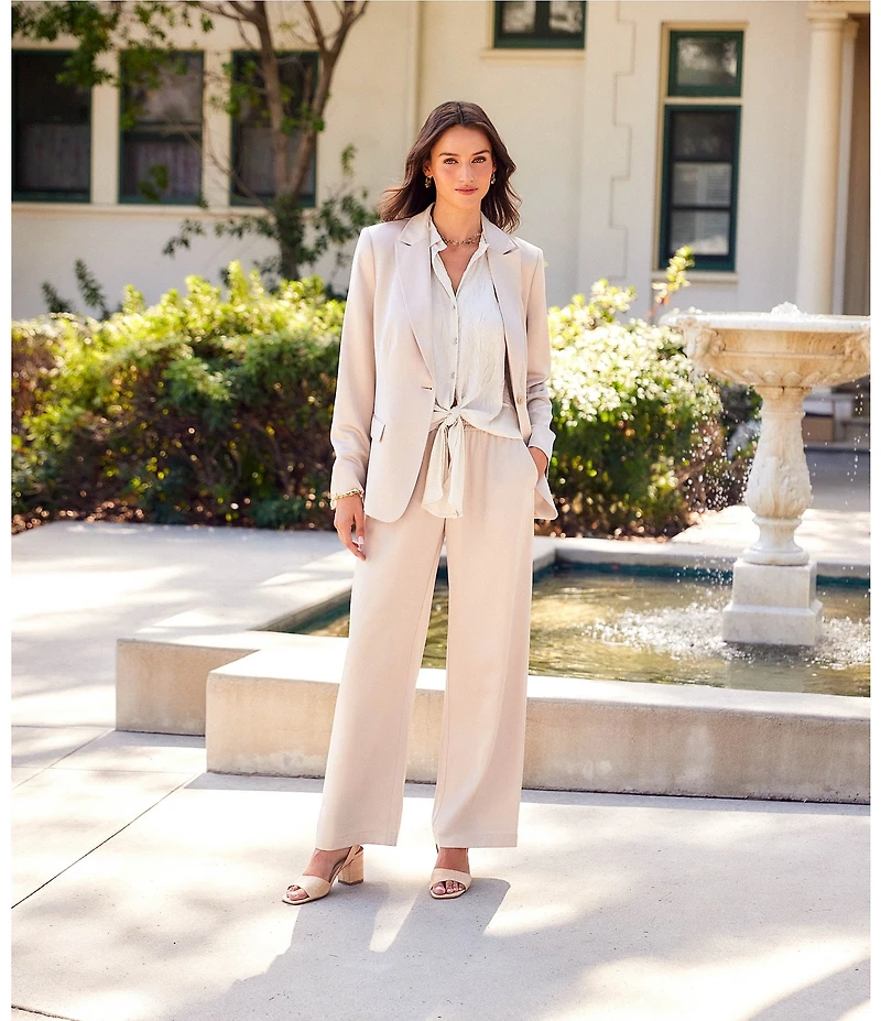 Karen Kane Woven Satin Notch Lapel Long Sleeve One Button Blazer