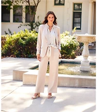 Karen Kane Woven Satin Notch Lapel Long Sleeve One Button Blazer
