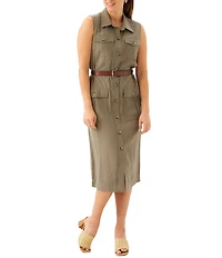 Karen Kane Woven Twill Point Collar Sleeveless Midi Shirtdress