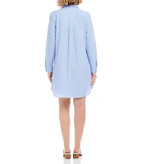 Karen Kane Yarn-Dyed Stripe Embellished Point Collar Long Roll-Tab Sleeve Button Front Shirt Dress