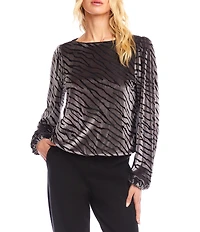 Karen Kane Zebra Velvet Burnout Boat Neck Blouson Sleeve Top