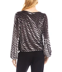 Karen Kane Zebra Velvet Burnout Boat Neck Blouson Sleeve Top