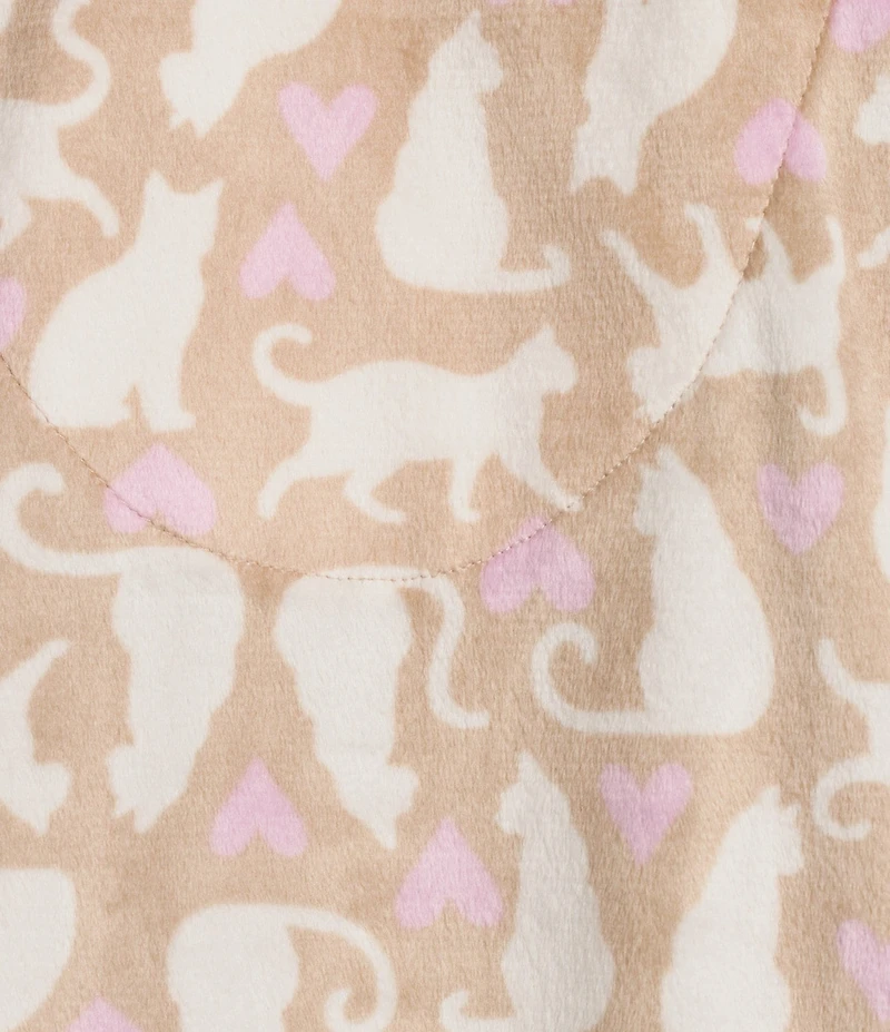 Karen Neuburger Cat Print Fleece Notch Collar Long Sleeve 3-Piece Pajama Set