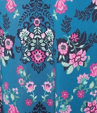 Karen Neuburger Cool Touch Jersey Knit Short Sleeve Split Round Neck Brocade Floral Print Bermuda Short Pajama Set
