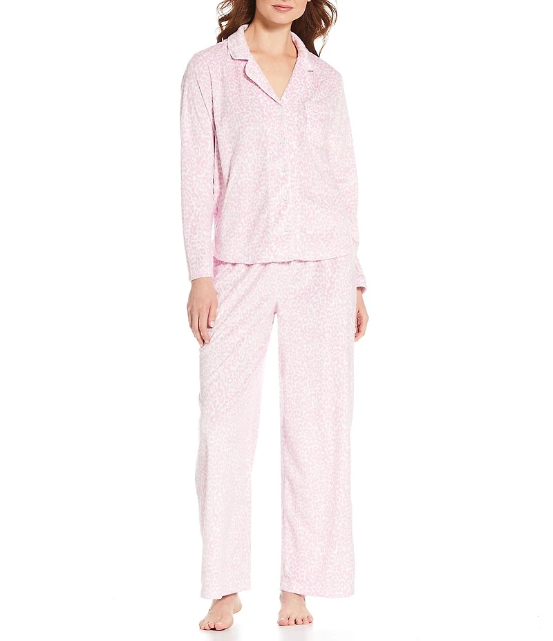 Karen Neuburger Fancy Cheetahs Print Fleece Notch Collar Long Sleeve 3-Piece Pajama Set