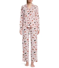 Karen Neuburger Long Sleeve Notch Collar Apple Orchard Scottie Printed Knit Girlfriend Pajama Set