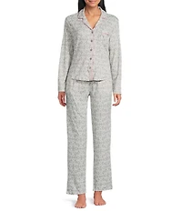 Karen Neuburger Long Sleeve Notch Collar Brocade Vines Printed Knit Girlfriend Pajama Set