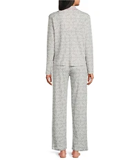 Karen Neuburger Long Sleeve Notch Collar Brocade Vines Printed Knit Girlfriend Pajama Set