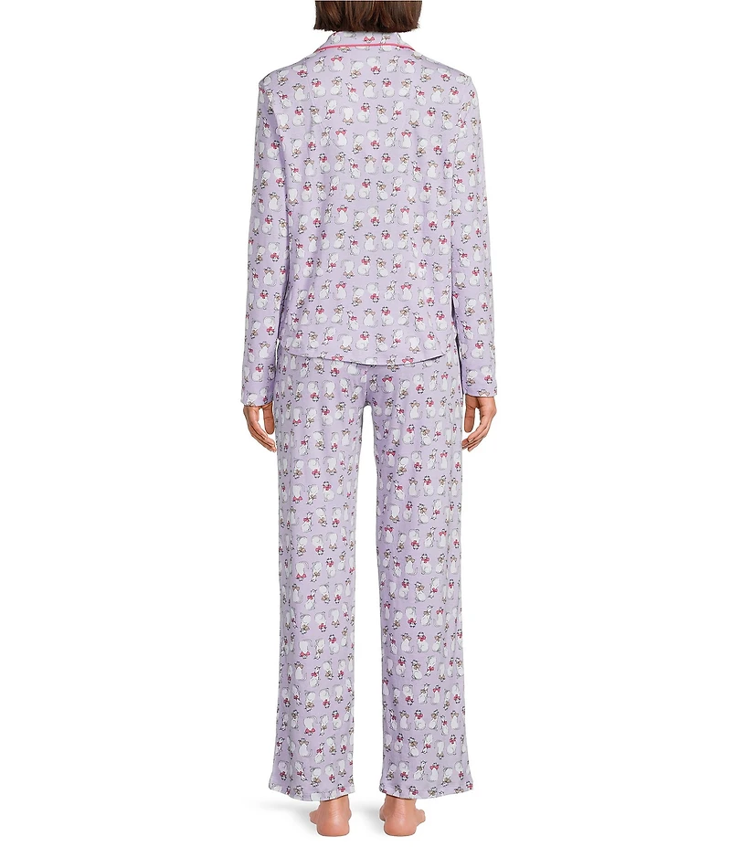 Karen Neuburger Long Sleeve Notch Collar Fancy Cats Printed Knit Girlfriend Pajama Set