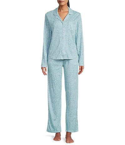 Karen Neuburger Long Sleeve Notch Collar Medallion Printed Knit Girlfriend Pajama Set