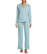 Karen Neuburger Long Sleeve Notch Collar Medallion Printed Knit Girlfriend Pajama Set
