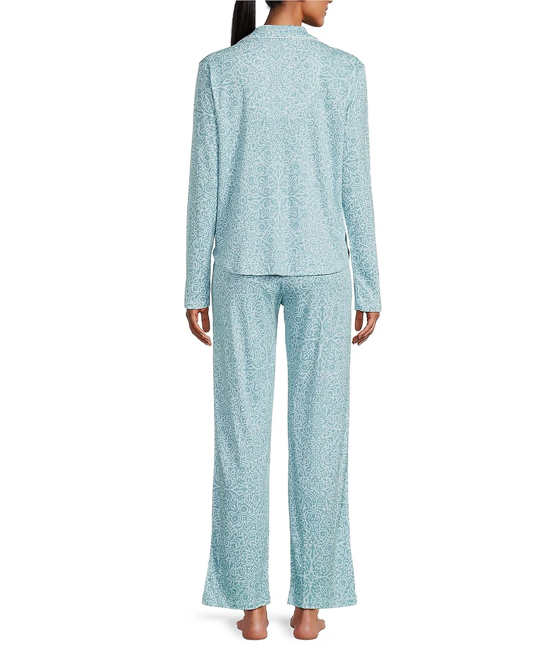 Karen Neuburger Long Sleeve Notch Collar Medallion Printed Knit Girlfriend Pajama Set