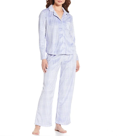 Karen Neuburger Plaid Print Fleece Notch Collar Long Sleeve 3-Piece Pajama Set