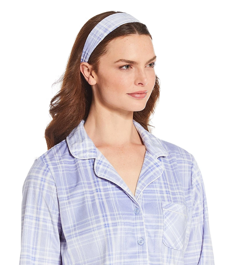 Karen Neuburger Plaid Print Fleece Notch Collar Long Sleeve 3-Piece Pajama Set