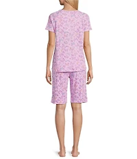 Karen Neuburger Short Sleeve Henley Neck Interlock Knit Butterfly Fields Print Bermuda Short Pajama Set