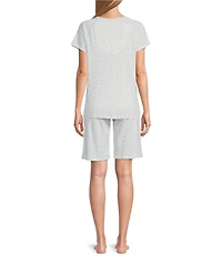 Karen Neuburger Short Sleeve Henley Neck Interlock Knit Spring Flowers Print Bermuda Short Pajama Set