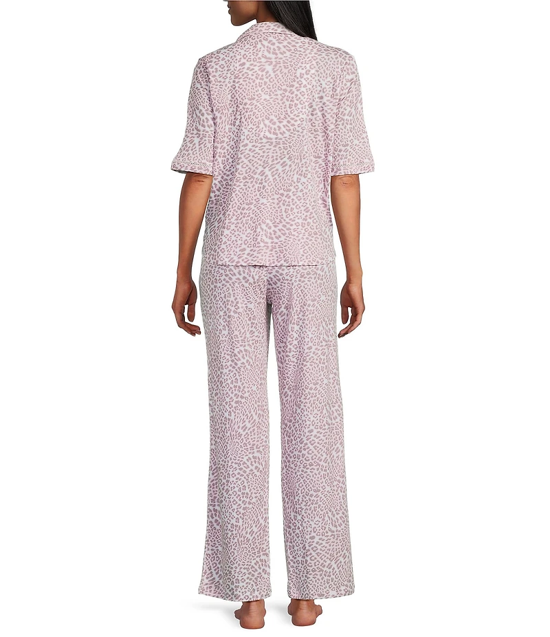 Karen Neuburger Short Sleeve Notch Collar Interlock Knit Animal Print Full-Length Pajama Set