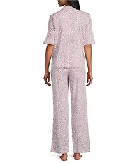 Karen Neuburger Short Sleeve Notch Collar Interlock Knit Animal Print Full-Length Pajama Set