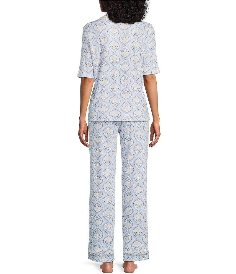 Karen Neuburger Short Sleeve Notch Collar Interlock Knit Floral Print Pajama Set