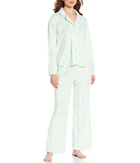 Karen Neuburger Winter Brocade Print Fleece Notch Collar Long Sleeve 3-Piece Pajama Set