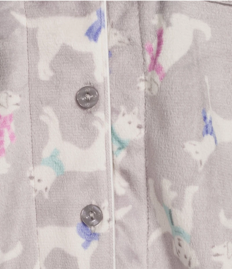 Karen Neuburger Winter Dog Print Fleece Notch Collar Long Sleeve 3-Piece Pajama Set