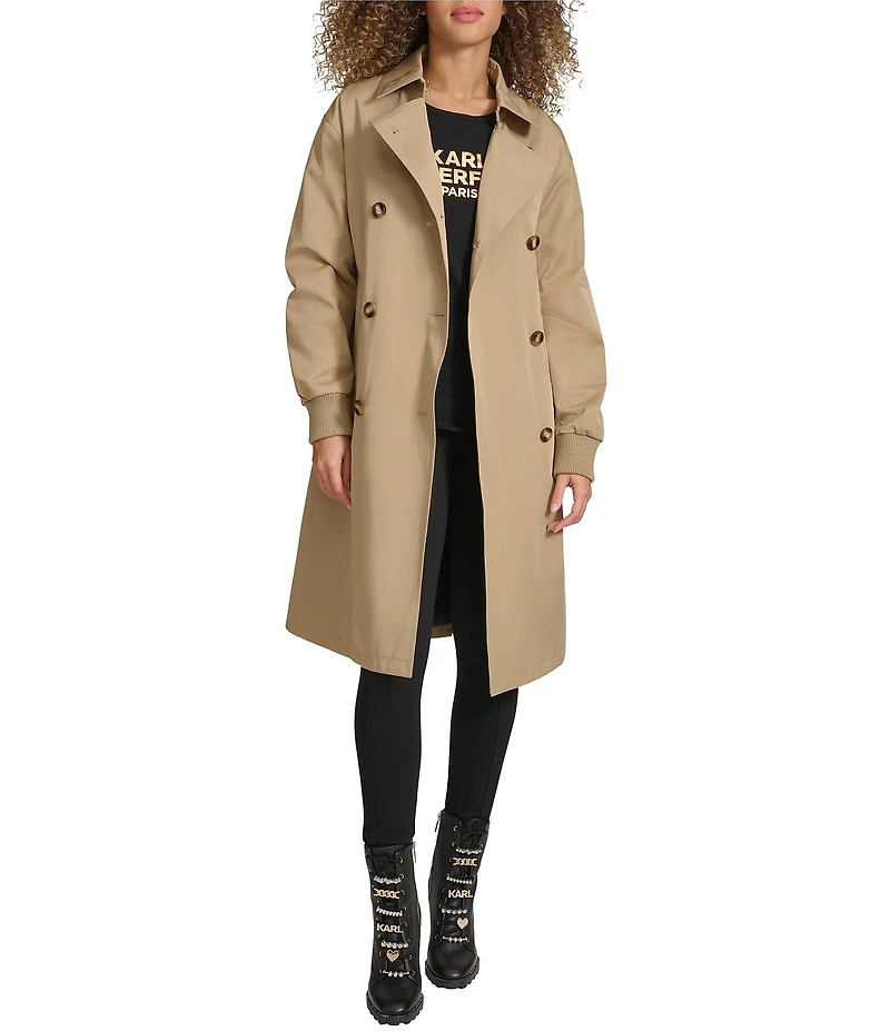 KARL LAGERFELD PARIS Point Collar Belted Bomber Trench Jacket