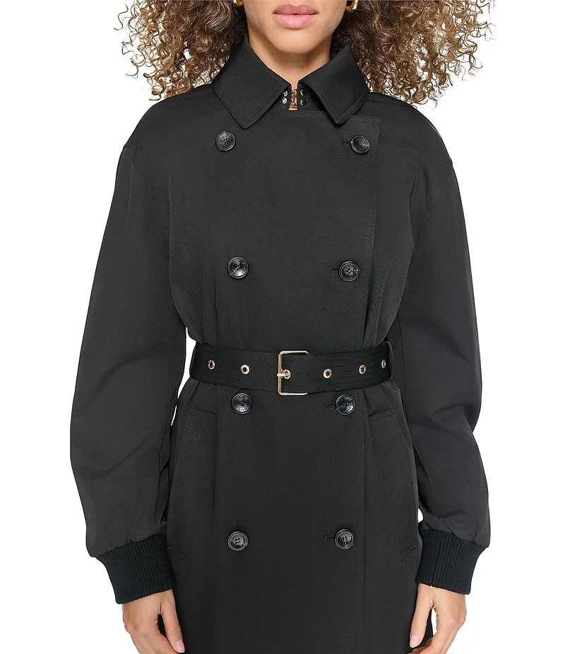 KARL LAGERFELD PARIS Point Collar Belted Bomber Trench Jacket
